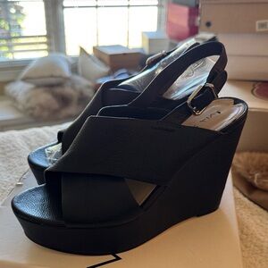 Via Spiga Black Wedge Sandals